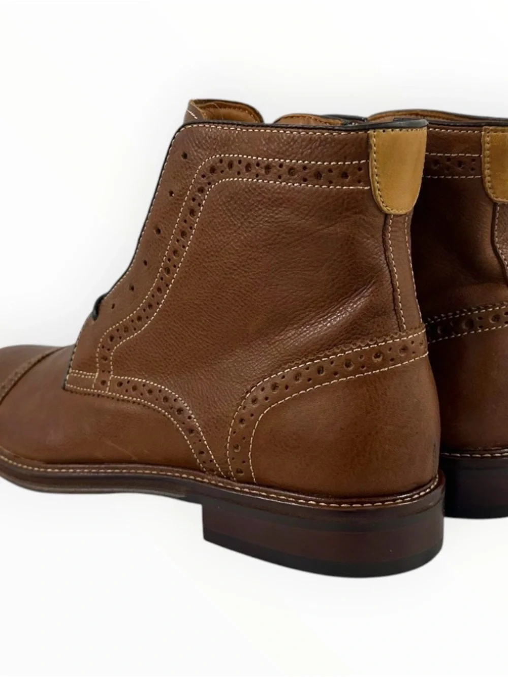 Johnston & Murphy Warner Cap Toe Zip Boots 10M Dark Tan Full Grain Leather NIB